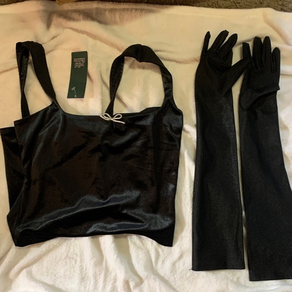 Wild Fable Accessories - Wild Fable Black Satin Gloves and Top Set